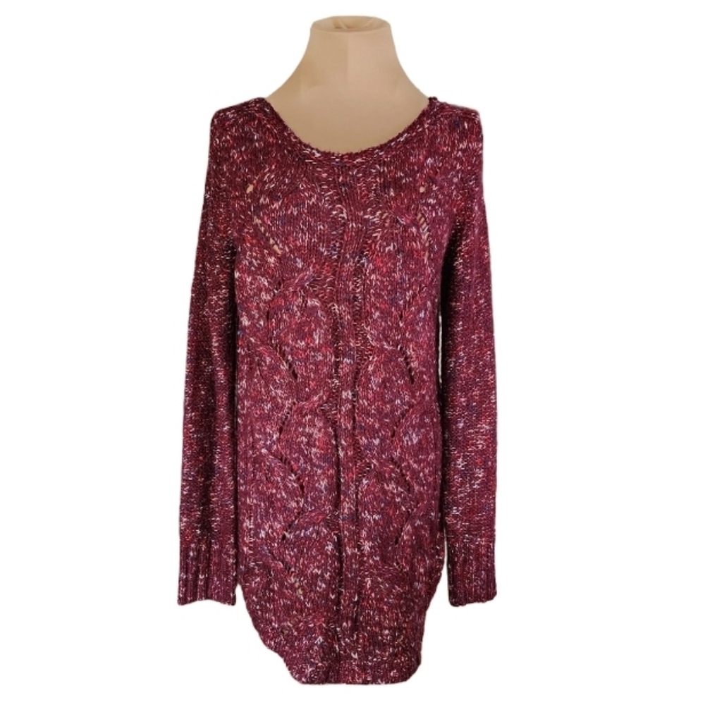 St. John's Bay Cozy Festive‎ Burgundy Marled Cable Knit Tunic Sweater Medium